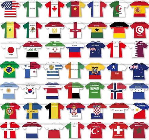 49pcs International Soccer Country Flag Jersey Banner, 2026 World Cup Soccer Jersey Flag Bunting Banner for Soccer Viewing Parties, Sports Themed Parties, Fan Cave & Global Football Event Decorations in Kuwait