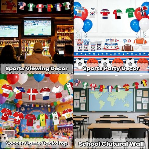 49pcs International Soccer Country Flag Jersey Banner, 2026 World Cup Soccer Jersey Flag Bunting Banner for Soccer Viewing Parties, Sports Themed Parties, Fan Cave & Global Football Event Decorations in Kuwait