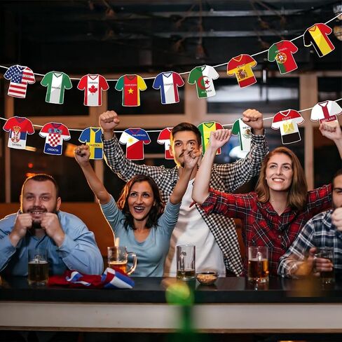 49pcs International Soccer Country Flag Jersey Banner, 2026 World Cup Soccer Jersey Flag Bunting Banner for Soccer Viewing Parties, Sports Themed Parties, Fan Cave & Global Football Event Decorations in Kuwait