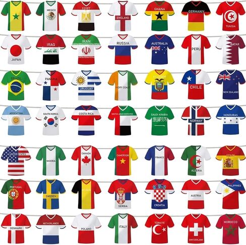 World Cup Decorations, 49 Countries Bunting Banner for World Cup Parties and Sports Events, Soccer Jersey Flag Garland in Kuwait