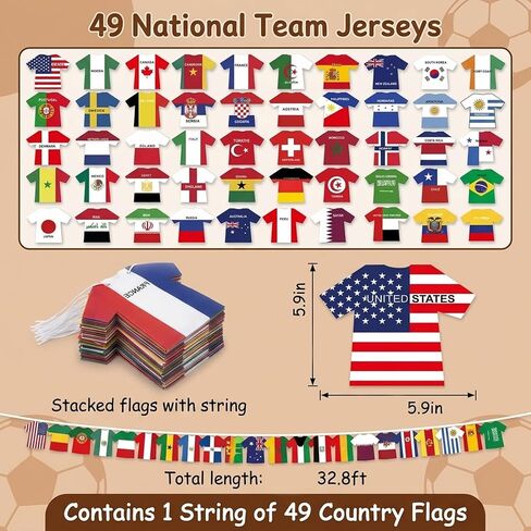 World Cup Decorations, 49 Countries Bunting Banner for World Cup Parties and Sports Events, Soccer Jersey Flag Garland in Kuwait