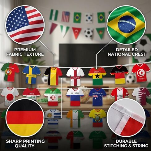 World Cup Decorations, 49 Countries Bunting Banner for World Cup Parties and Sports Events, Soccer Jersey Flag Garland in Kuwait