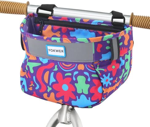 Kids Bike Basket Front for Boys Girls, Waterproof Bicycle Front Basket Handlebar Bag with Reflective Safety Straps, Easy to Install Kids Bike Scooter Accessories in Kuwait