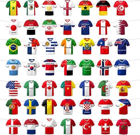 لافتة الرايات للكأس الدولية 2026، ديكورات الكأس الدولية، 49 قطعة من الجيرسيه لكرة القدم المستقلة راية الرايات للحفلات الرياضية، وحفلات المشاهدة والاحتفالات الخارجية in Kuwait