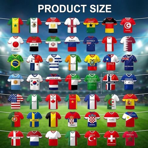 لافتة الرايات للكأس الدولية 2026، ديكورات الكأس الدولية، 49 قطعة من الجيرسيه لكرة القدم المستقلة راية الرايات للحفلات الرياضية، وحفلات المشاهدة والاحتفالات الخارجية in Kuwait
