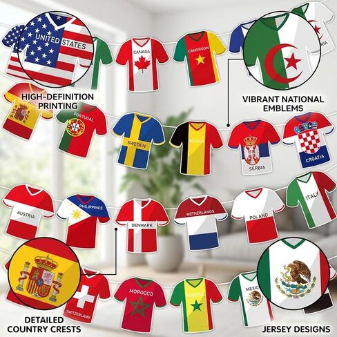 لافتة الرايات للكأس الدولية 2026، ديكورات الكأس الدولية، 49 قطعة من الجيرسيه لكرة القدم المستقلة راية الرايات للحفلات الرياضية، وحفلات المشاهدة والاحتفالات الخارجية in Kuwait