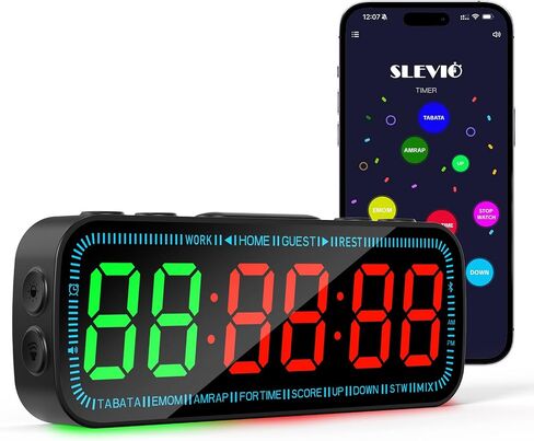 Gym Timer Clock Bluetooth App Controlled Magnetic Workout Interval Timer, Home Large LED Digital Display, Countdown Clock for Score Crossfit, Tabata, HIIT, EMOM, Boxing (Black) in Kuwait
