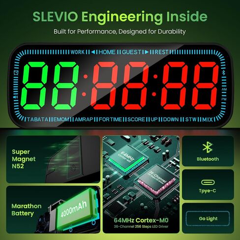 Gym Timer Clock Bluetooth App Controlled Magnetic Workout Interval Timer, Home Large LED Digital Display, Countdown Clock for Score Crossfit, Tabata, HIIT, EMOM, Boxing (Black) in Kuwait