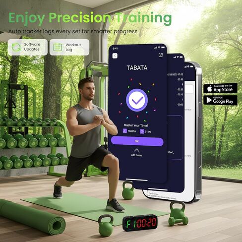 Gym Timer Clock Bluetooth App Controlled Magnetic Workout Interval Timer, Home Large LED Digital Display, Countdown Clock for Score Crossfit, Tabata, HIIT, EMOM, Boxing (Black) in Kuwait
