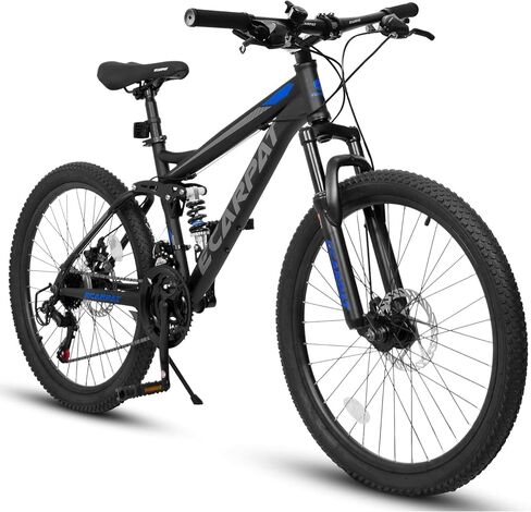 Ecarpat Mountain Bike 24 26 Inch, Dual Full Suspension Mens Womens Bike, 21 Speeds Dual Disc Brake Carbon Steel Bike, Boys Mens Mountain Bike for School Work Summer Camping in Kuwait