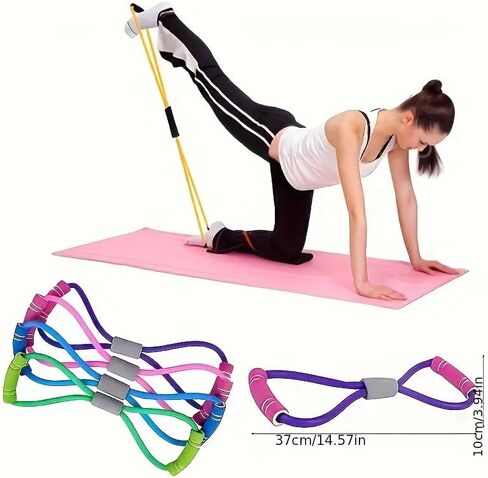 1pc Medium Resistance Exercise Bands with Foam Handles, Stackable Workout Bands for Stretching, Yoga & Pilates Random Color in Kuwait