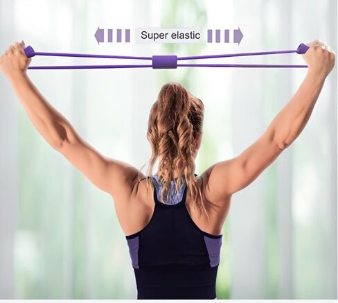 1pc Medium Resistance Exercise Bands with Foam Handles, Stackable Workout Bands for Stretching, Yoga & Pilates Random Color in Kuwait