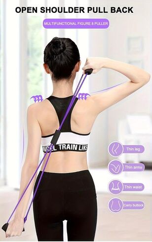 1pc Medium Resistance Exercise Bands with Foam Handles, Stackable Workout Bands for Stretching, Yoga & Pilates Random Color in Kuwait