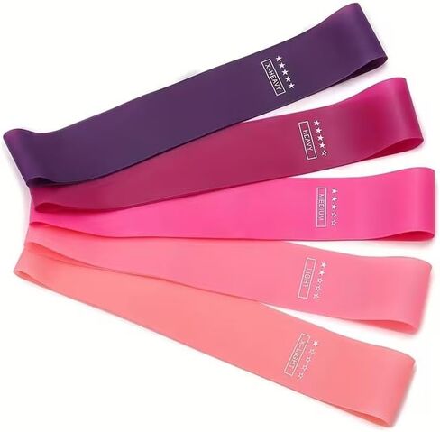 5pcs/Set Portable Purple-Haired Fitness Resistance Bands - Elastic Strength Training Equipment for Yoga, Gym, Pilates | Light Tension, Stackable Design, Mixed Colors, Women's Weightlifting in Kuwait
