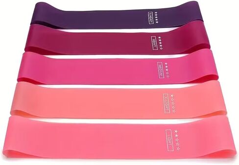 5pcs/Set Portable Purple-Haired Fitness Resistance Bands - Elastic Strength Training Equipment for Yoga, Gym, Pilates | Light Tension, Stackable Design, Mixed Colors, Women's Weightlifting in Kuwait