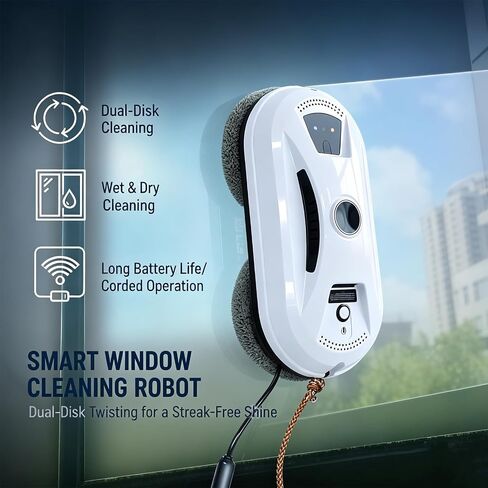 Automatic Smart Window Cleaning Robot, Inside/Outside with 2800Pa Suction, Edge Detection & Anti-Drop Protection, Automatic Window Cleaning Robot for Glass Mirror Washing in Kuwait