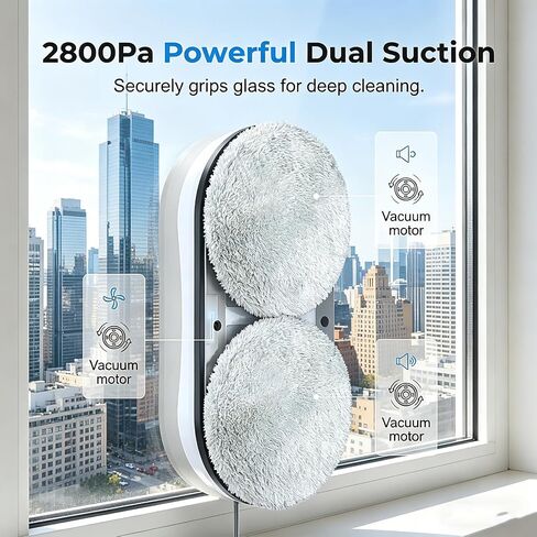 Automatic Smart Window Cleaning Robot, Inside/Outside with 2800Pa Suction, Edge Detection & Anti-Drop Protection, Automatic Window Cleaning Robot for Glass Mirror Washing in Kuwait