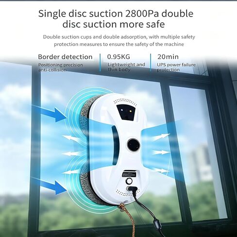Automatic Smart Window Cleaning Robot, Inside/Outside with 2800Pa Suction, Edge Detection & Anti-Drop Protection, Automatic Window Cleaning Robot for Glass Mirror Washing in Kuwait