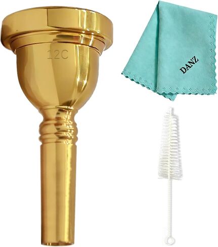 Alto Trombone Mouthpiece 12C Gold Plated with Cleaning Cloth & Mouthpiece Brush - Brass Base for Beginner & Professional Players in Kuwait