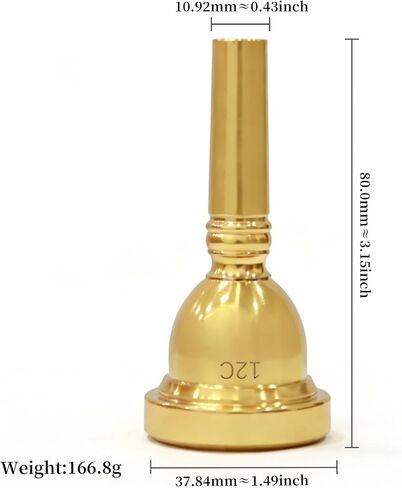 Alto Trombone Mouthpiece 12C Gold Plated with Cleaning Cloth & Mouthpiece Brush - Brass Base for Beginner & Professional Players in Kuwait