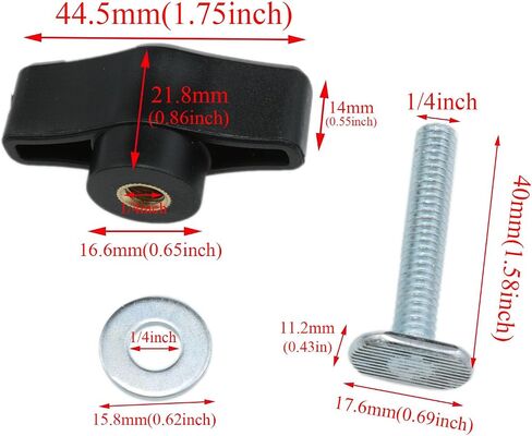 مجموعة مقبض مسار يوكاتا T مكونة من 6 مقابض سوداء، ومسامير مسار T ملولبة 1/4-20 1/4"-20 * 1-1/2" وغسالات، وملحقات المسار لأدوات وتركيبات الأعمال الخشبية in Kuwait