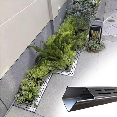 Driveway Drain Channel with Metal Grate, Outdoor Shallow Drainage System, Linear Floor Drain for Patio, 6in Wide, Durable Rectangular Design in Saudi Arabia