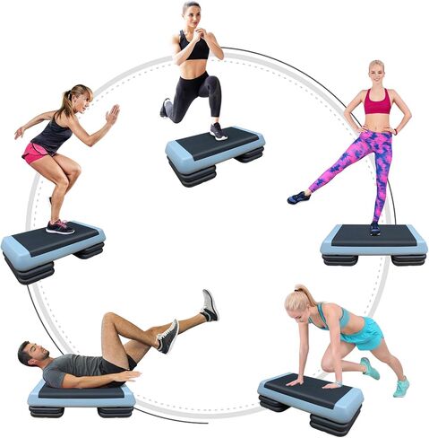 Aerobic Step Platform 30" × 14" Height Adjustable Workout Step for Fitness Strength Training with Risers Exercise Platform for Home Gym in Kuwait