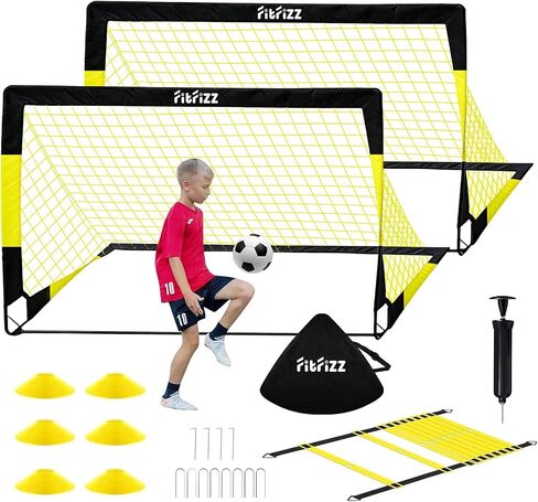 Soccer Goal, Soccer Goals for Backyard, 4x3ft Portable Pop Up Soccer Net Set, Soccer Training Equipment with Soccer Ball, Ladder and Cones in Kuwait