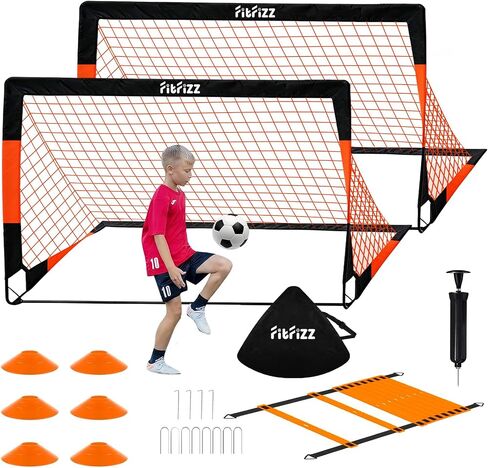 Soccer Goal, Soccer Goals for Backyard, 4x3ft Portable Pop Up Soccer Net Set, Soccer Training Equipment with Soccer Ball, Ladder and Cones in Kuwait