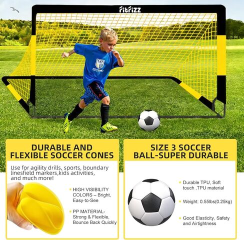 Soccer Goal, Soccer Goals for Backyard, 4x3ft Portable Pop Up Soccer Net Set, Soccer Training Equipment with Soccer Ball, Ladder and Cones in Kuwait