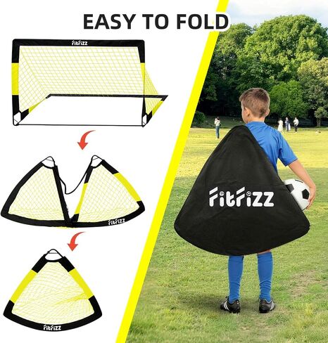 Soccer Goal, Soccer Goals for Backyard, 4x3ft Portable Pop Up Soccer Net Set, Soccer Training Equipment with Soccer Ball, Ladder and Cones in Kuwait