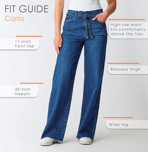 kensie Jeans for Women The Carla High-Rise Wide Leg 32-inch Inseam Denim with Removable Belt, Sizes 0-12 in Kuwait