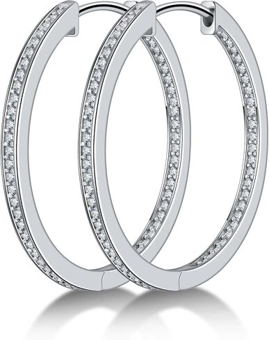 أقراط Moissanite Hoop للنساء S925 Sterling Silver Channel مجموعة 18 ألف الذهب الأبيض المطلي بالمعالم السميكة الحلقات السميكة السميكة الحلقات خفيفة الوزن مويسانيت أقراط 15-30 ملم in Kuwait