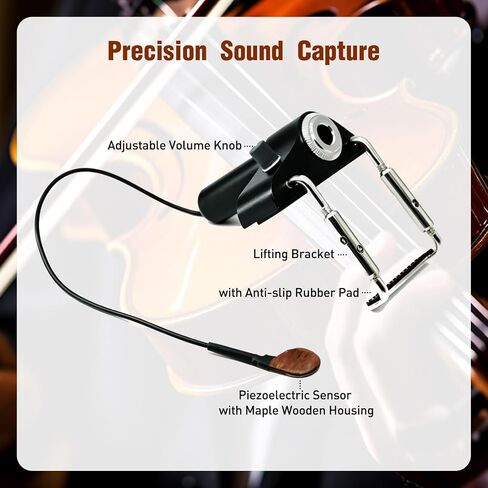 Violin Pickup Portable Piezo Pickup for Violin, Piezo Contact Microphone Wireless Pickup with Volume Control, Lightweight Bridge-Mounted Sensor Easy Installation No Instrument Modification in Kuwait
