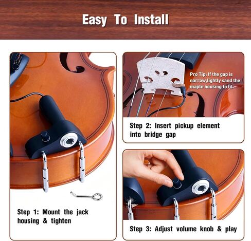 Violin Pickup Portable Piezo Pickup for Violin, Piezo Contact Microphone Wireless Pickup with Volume Control, Lightweight Bridge-Mounted Sensor Easy Installation No Instrument Modification in Kuwait