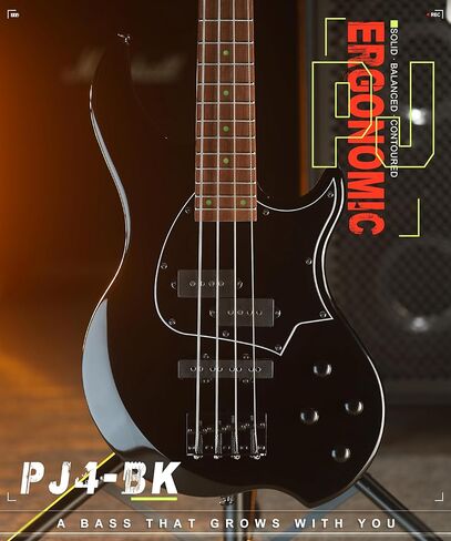 AKLOT Beginner Electric Bass Guitar: Precision & Jazz Dual Pickup, Roasted Maple Neck, 4-String Full Size Bass Guitar Kit with Lesson Book, Gig Bag, 2-Year Warranty(Helix PJ4-BK) in Kuwait
