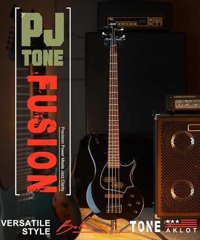 AKLOT Beginner Electric Bass Guitar: Precision & Jazz Dual Pickup, Roasted Maple Neck, 4-String Full Size Bass Guitar Kit with Lesson Book, Gig Bag, 2-Year Warranty(Helix PJ4-BK) in Kuwait