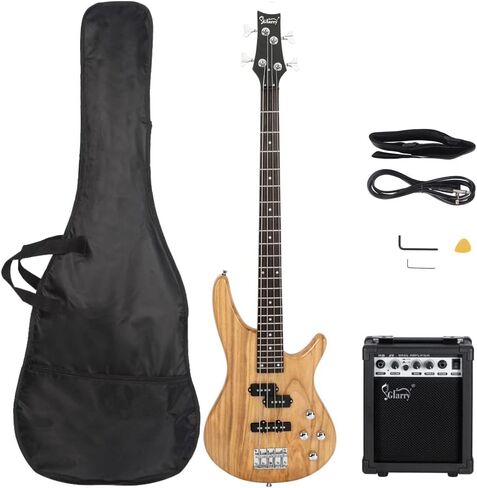 GLARRY GIB Series 4 String Electric Bass Guitar Beginner Kit Full Size with 20W AMP, Strap, Bag and Accessories (Burlywood) in Kuwait