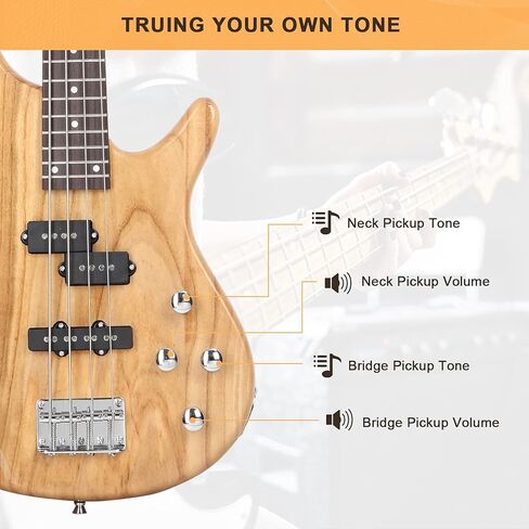 GLARRY GIB Series 4 String Electric Bass Guitar Beginner Kit Full Size with 20W AMP, Strap, Bag and Accessories (Burlywood) in Kuwait