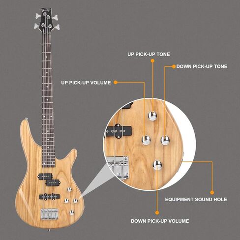 GLARRY GIB Series 4 String Electric Bass Guitar Beginner Kit Full Size with 20W AMP, Strap, Bag and Accessories (Burlywood) in Kuwait