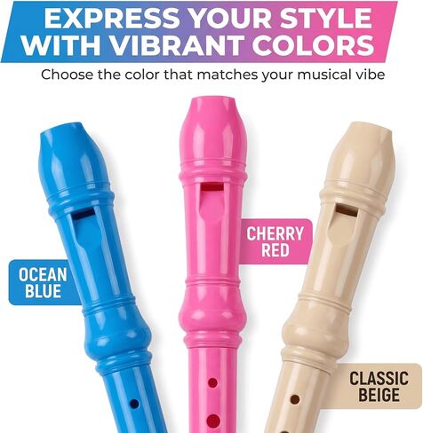 Soprano Recorder for Beginners - German Fingering 3-Piece Descant Flute in Key of C with Adjustable Thumb Rest, Cleaning Kit, & Fingering Chart - Ideal for School Classroom & Kids (Blue) in Saudi Arabia