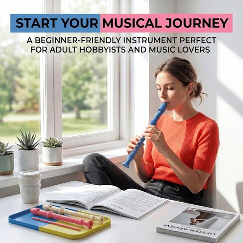 Soprano Recorder for Beginners - German Fingering 3-Piece Descant Flute in Key of C with Adjustable Thumb Rest, Cleaning Kit, & Fingering Chart - Ideal for School Classroom & Kids (Blue) in Saudi Arabia
