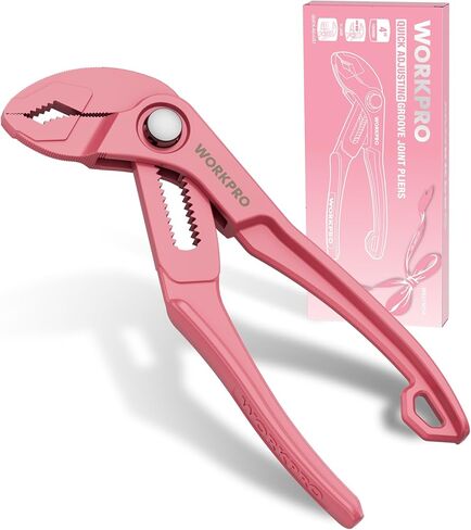 WORKPRO Mini Water Pump Pliers, 4-Inch Groove Joint Pliers, Fast Adjustable Tongue and Groove Pliers with 15-Position Push-Lock, V-Jaw for Multi-Surface Grip, Ideal for Tight Spaces and Versatile Use in Kuwait