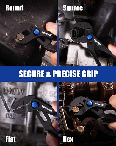 WORKPRO Mini Water Pump Pliers, 4-Inch Groove Joint Pliers, Fast Adjustable Tongue and Groove Pliers with 15-Position Push-Lock, V-Jaw for Multi-Surface Grip, Ideal for Tight Spaces and Versatile Use in Kuwait