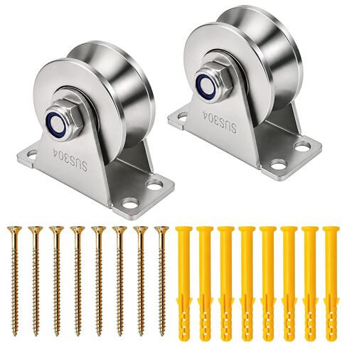 Coloch 2 Pack U Groove Pulley Wheel for Rope, Stainless Steel Cable Pulley Wheel with Screws Wall Mounted Lifting Pulley Block with Duplex Bearings for DIY, Gym Equipment, Sliding Rolling Gate in Kuwait