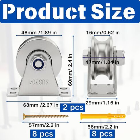 Coloch 2 Pack U Groove Pulley Wheel for Rope, Stainless Steel Cable Pulley Wheel with Screws Wall Mounted Lifting Pulley Block with Duplex Bearings for DIY, Gym Equipment, Sliding Rolling Gate in Kuwait