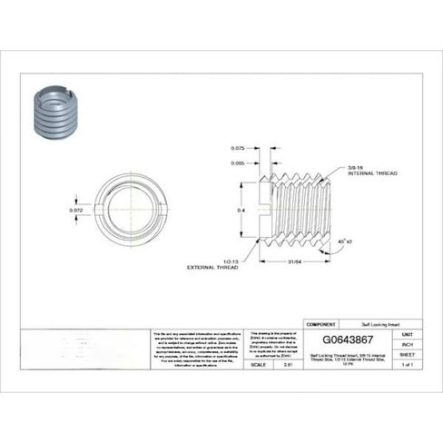 for E-Z Lok 319-6-Pk10 Thin Wall Self Locking Thread Insert, 3/8"-16 Int Thrd Sz, in Kuwait