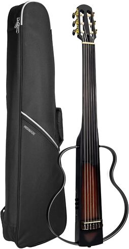WishMade Fretless جيتار كهربائي صامت للسفر، سلسلة نايلون كلاسيكية، جسم الماهوجني، إطار من خليط معدني قابل للإزالة، وضع ممارسة سماعة الرأس (Sunburst) in Kuwait