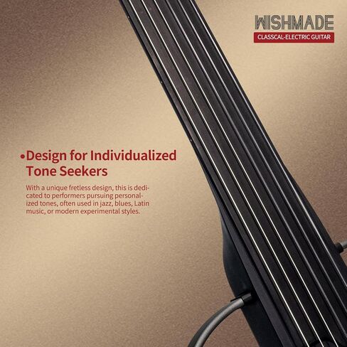 WishMade Fretless جيتار كهربائي صامت للسفر، سلسلة نايلون كلاسيكية، جسم الماهوجني، إطار من خليط معدني قابل للإزالة، وضع ممارسة سماعة الرأس (Sunburst) in Kuwait