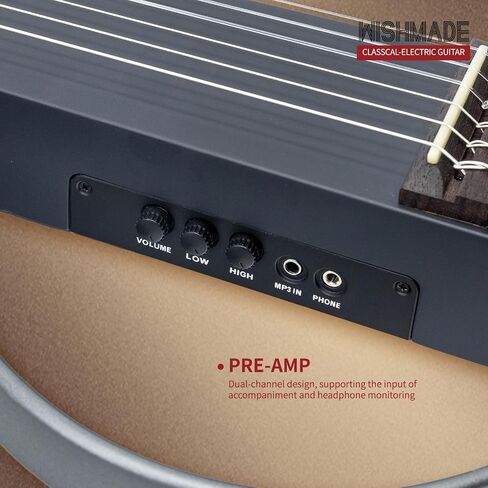 WishMade Fretless جيتار كهربائي صامت للسفر، سلسلة نايلون كلاسيكية، جسم الماهوجني، إطار من خليط معدني قابل للإزالة، وضع ممارسة سماعة الرأس (Sunburst) in Kuwait